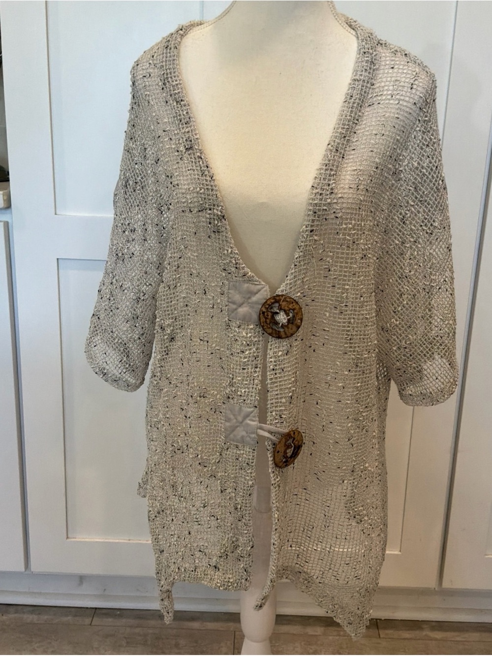 Katie Todd Size L Netted Kimono Style Top Cardigan Vintage Button Front Boho